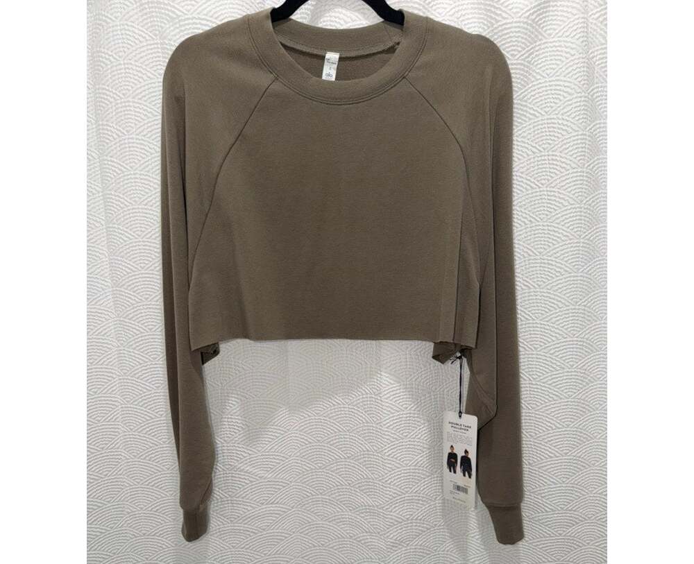 NWT ALO Yoga Double Take Pullover Cropped Sweatshirt Olive Branch S Small $108